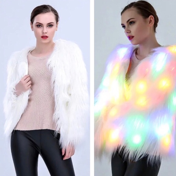 Jackets & Blazers - Festival light up white furry jacket